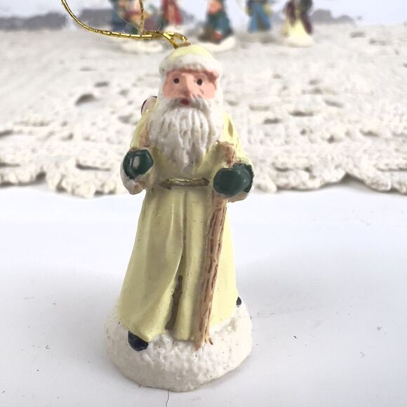 Set Of 8 Vtg Mini Ornaments‎ Victorian Christmas Hand Painted Santa Kids Sled’n - Picture 8 of 13